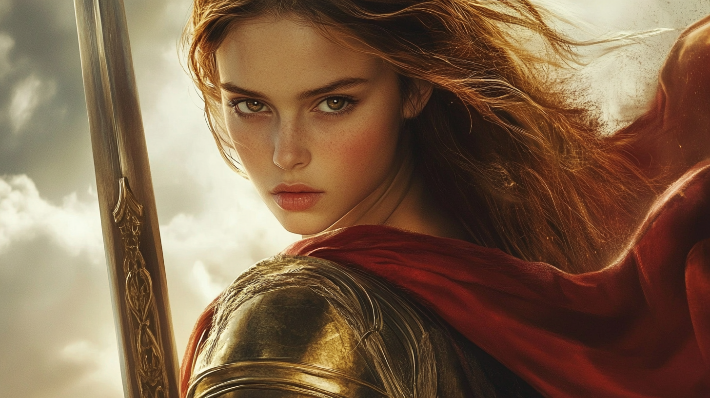 imagen creada por Inteligencia artificial de una mujer como guerra viendo hacia el frente