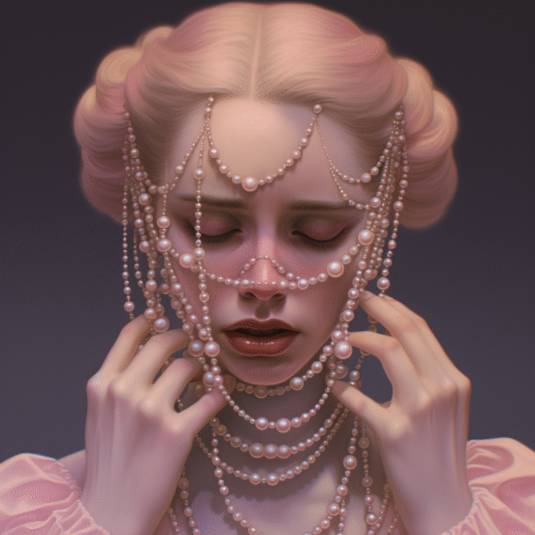 imagen elaborada con IA de una mujer con lágrimas de perlas